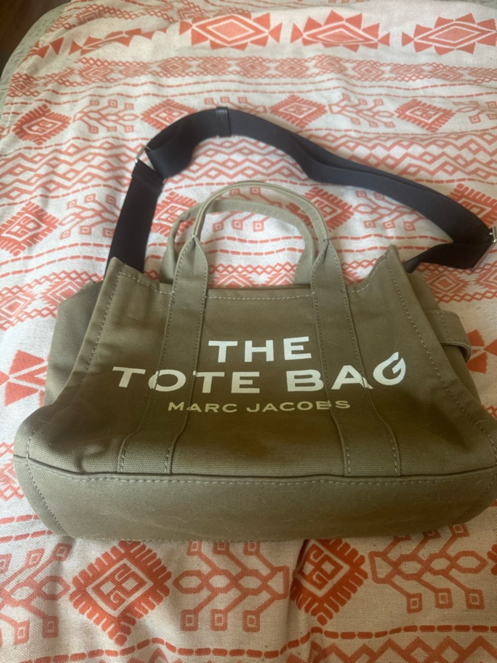 Marc Jacobs Olive Green Canvas Tote Bag with Black Strap